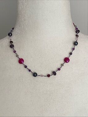 Purple & Pink Beaded Whimsical Artesian Necklace